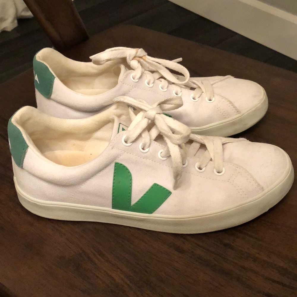 White and green Veja canvas sneakers size 7